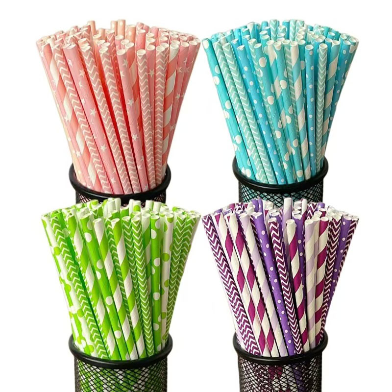 Paper Straw Color - 100 pajitas de papel desechables biodegradables